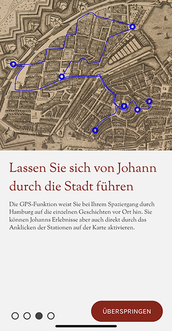 Screenshot der App „Hidden Cities: Hamburg”: Pfad