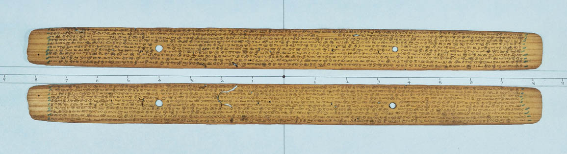 Blätter der Palmblatthandschrift “EFEO 830 Śrīraṅgamāhātmyam Yādavagirimāhātmyam Hastigirimāhātmyam”