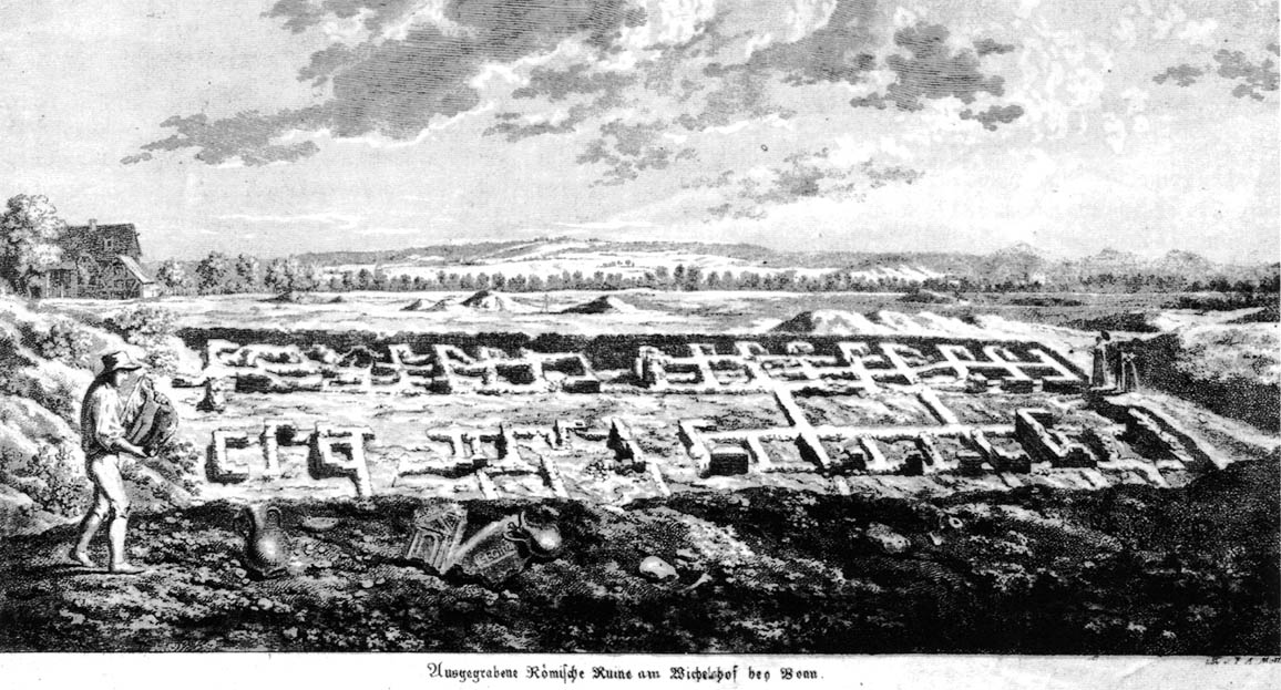 Lithographie, die Ausgrabungen zeigt