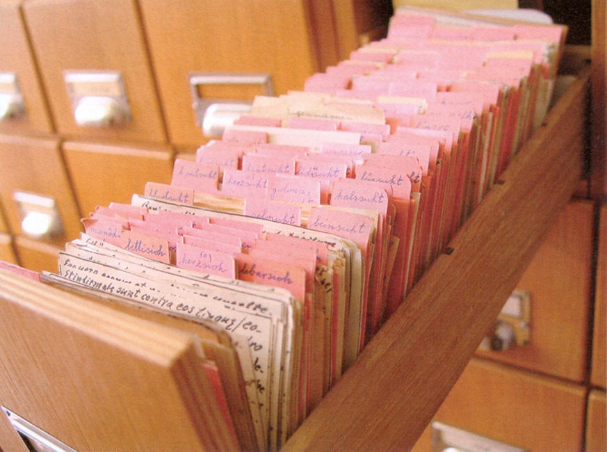 Ein Materialkasten mit Belegzetteln – das Belegarchiv bildet seit 1935 die Arbeitsgrundlage für das „Althochdeutsche Wörterbuch“