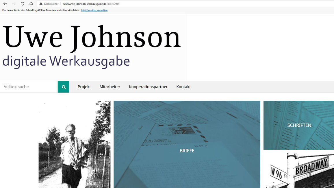 Landingpage der digitalen Ausgabe der Uwe Johnson-Werkausgabe