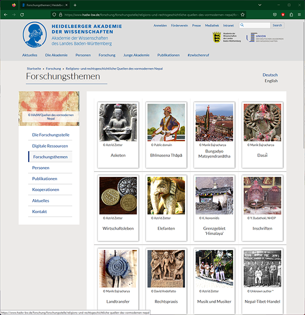 Forschungsthemen auf der Website der Documenta Nepalica