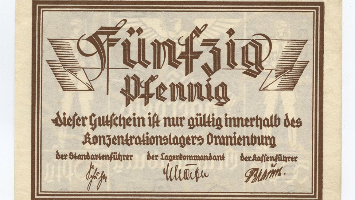 Wertcoupon des KL Oranienburg in Höhe von 50 Reichspfennigen,1933