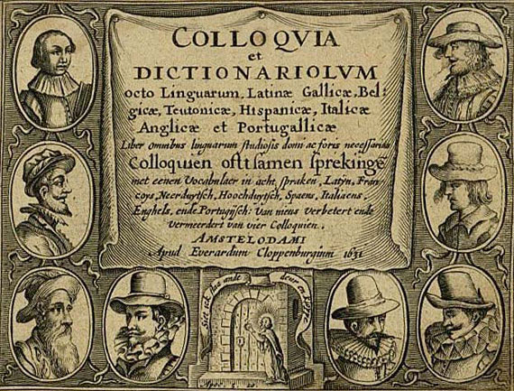 Titelseite des anonymen Colloquia et dictionariolum octo linguarum, Latinæ, Gallicæ, Belgicæ, Teutonicæ, Hispanicæ, Italicæ, Anglicæ, et Portugallicæ