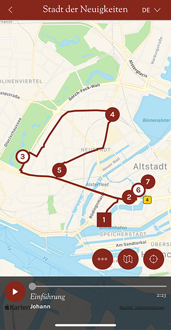 Screenshot der App „Hidden Cities: Hamburg”: Karte 