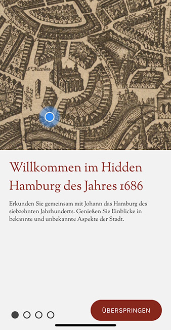 Screenshot der App „Hidden Cities: Hamburg”: Willkommen