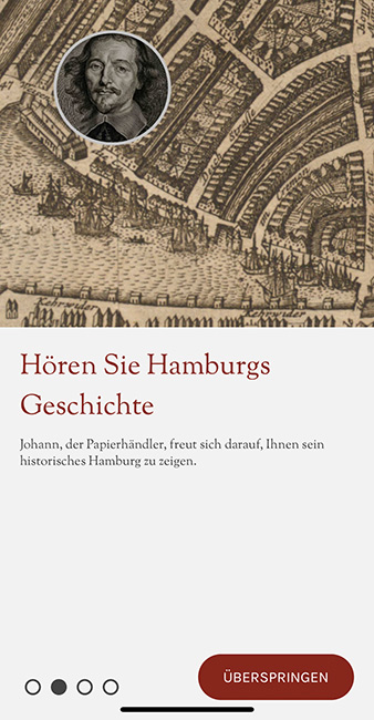 Screenshot der App „Hidden Cities: Hamburg”: Hören Sie Hamburgs Geschichte 
