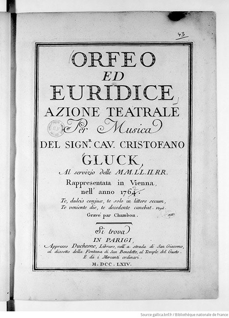Orfeo ed Eurice, Erstdruck Paris 1764 