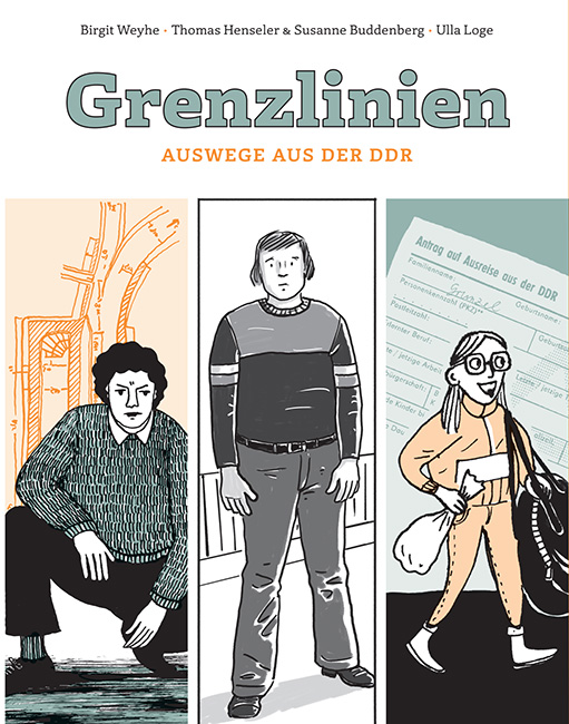 Cover des Comics „Grenzlinien“: drei gezeichnete Personen