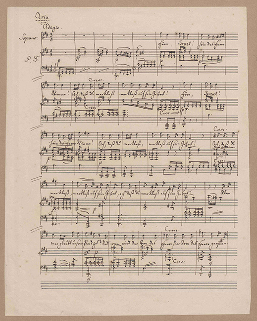 Bildunterschrift: Anfang des autographen Klavierauszuges der Sopran-Arie „Höre Israel“ aus dem Oratorium „Elias“ 