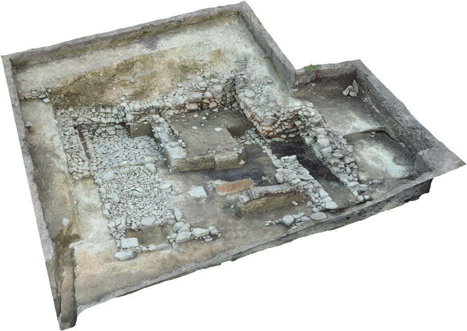 Pfaffenhofen-Hörtenberg. Digitales Geländemodell mit Steinfundamenten und Steinböden der Ausgrabungsfläche 2016.