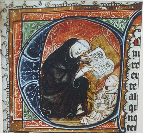 Zierinitiale mit Autorenbild des Caesarius von Heisterbach in einer Abschrift des Dialogus miraculorum