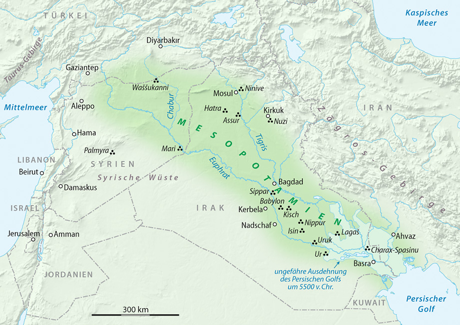 Mesopotamien innerhalb der heutigen Staatsgrenzen
