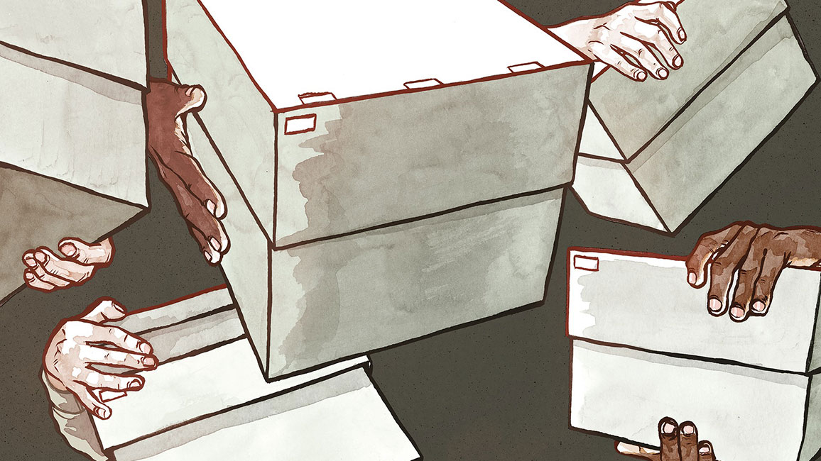 Illustration „Rückgaben“ der Künstlerin Melanie Lüdtke aus Kassel 