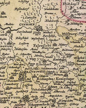 Ausschnitt einer Karte des Niedersächsischen Reichskreises aus der Werkstatt von Johann Baptist Homan in Nürnberg, 1788