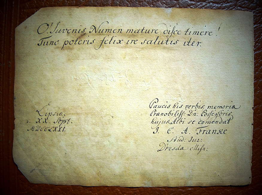 Rückseite ausgerissene Buchseite mit Handschrift von Johann August Kämmerer von 1771