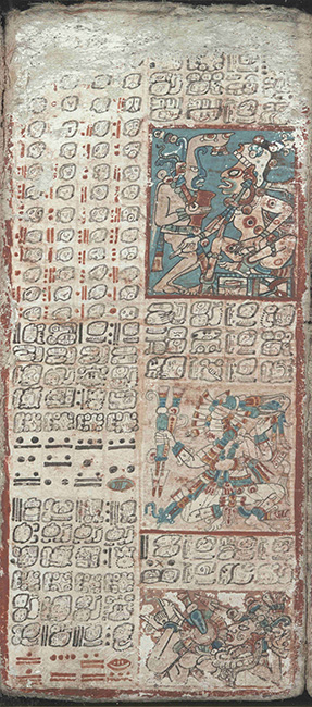 Die längsten Texte der Maya finden sich aufgemalt in den vier erhaltenen 		Handschriften aus Rindenbastpapier, die heute in Dresden, Madrid, Paris und Mexico Stadt aufbewahrt werden