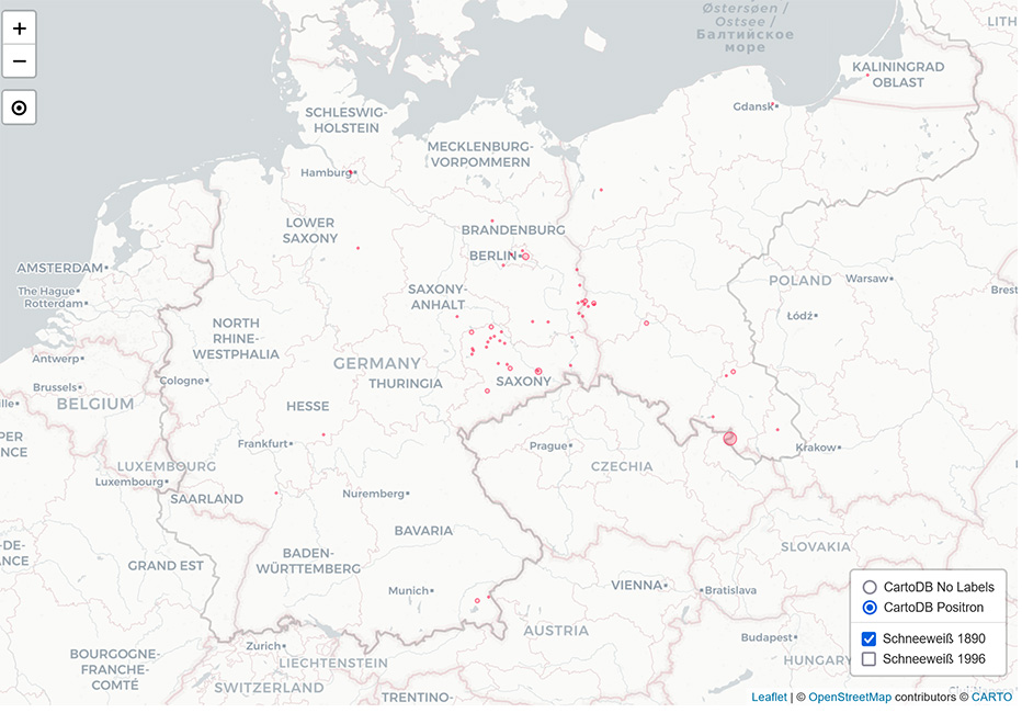 Deutschlandkarte Verbreitung Familienname "Schneeweiß"