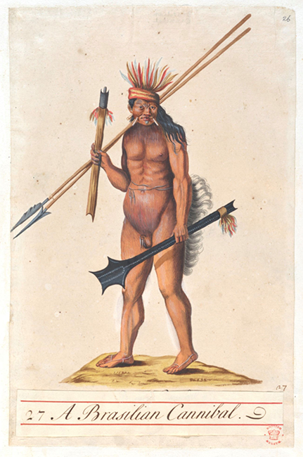 Seite aus John Lockes Album mit Aquarellen von Sylvester Brounower, Brasilian Canibal, British Library, BL MS 5253 (f. 28r)