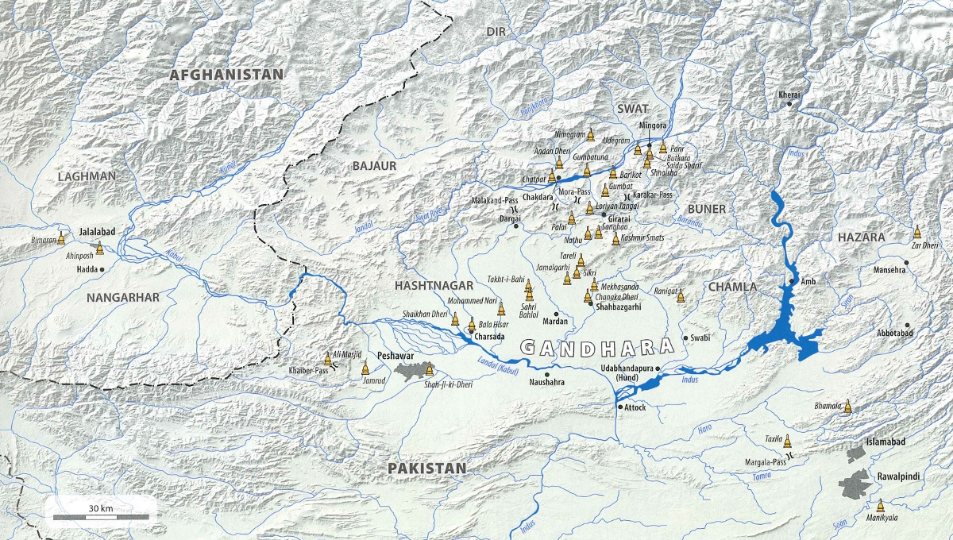 Karte antike Region Gandhāra in Afganistan